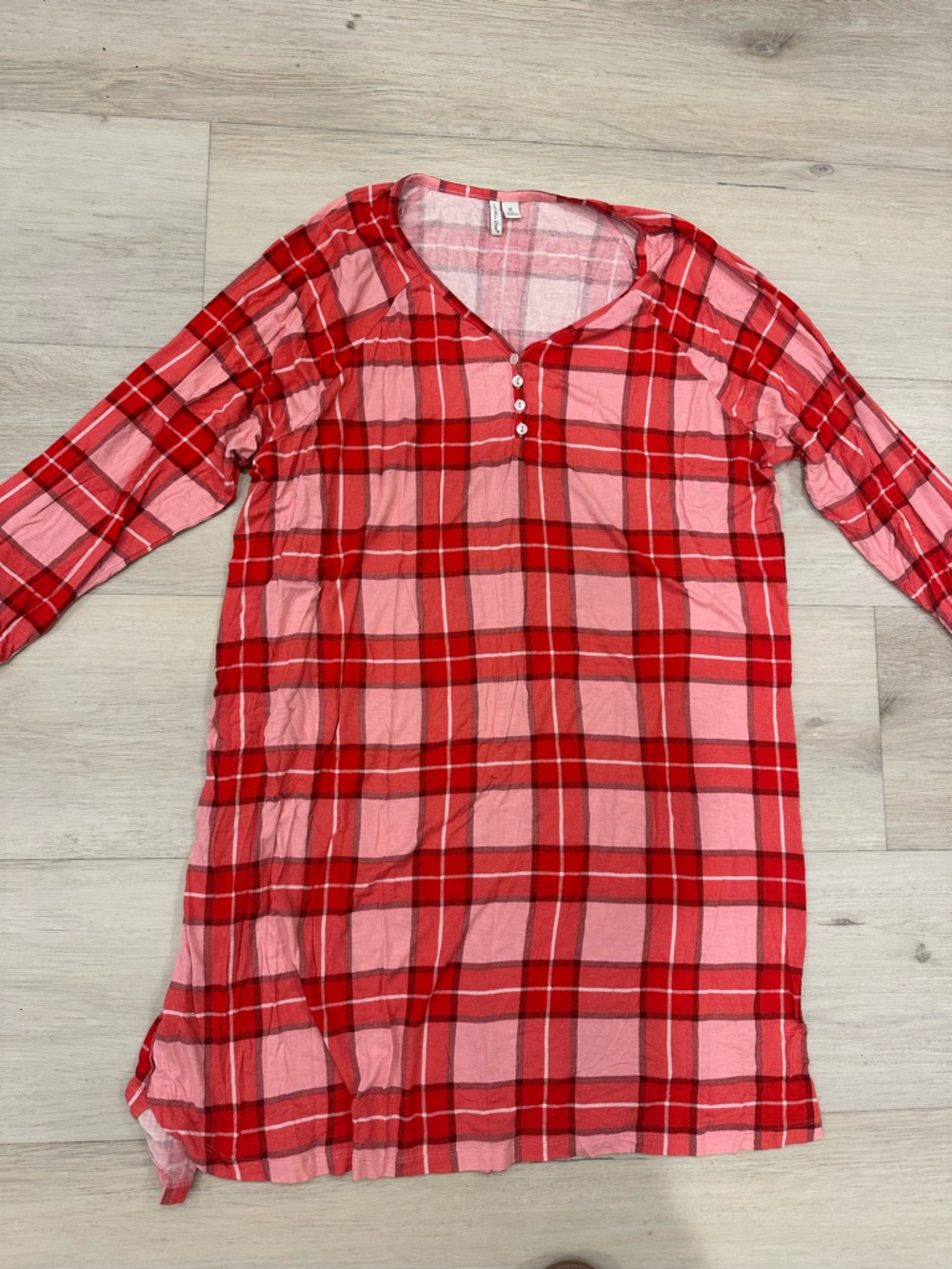 Women’s ' Red & Pink Plaid Long-Sleeve Pajama Dress Comfy
